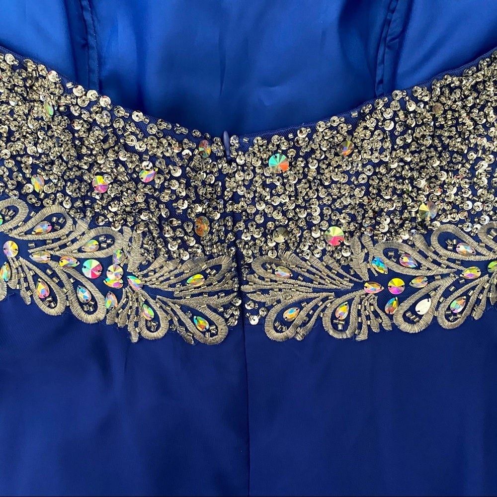 Beaded Blue Strapless Full-Length Prom Dress - Picture 7 of 11